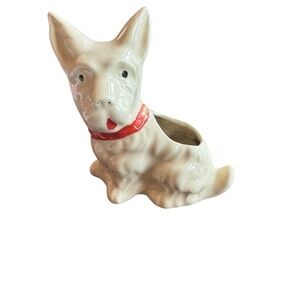 Vintage Ceramic White Scottish‎ Terrier Dog Planter